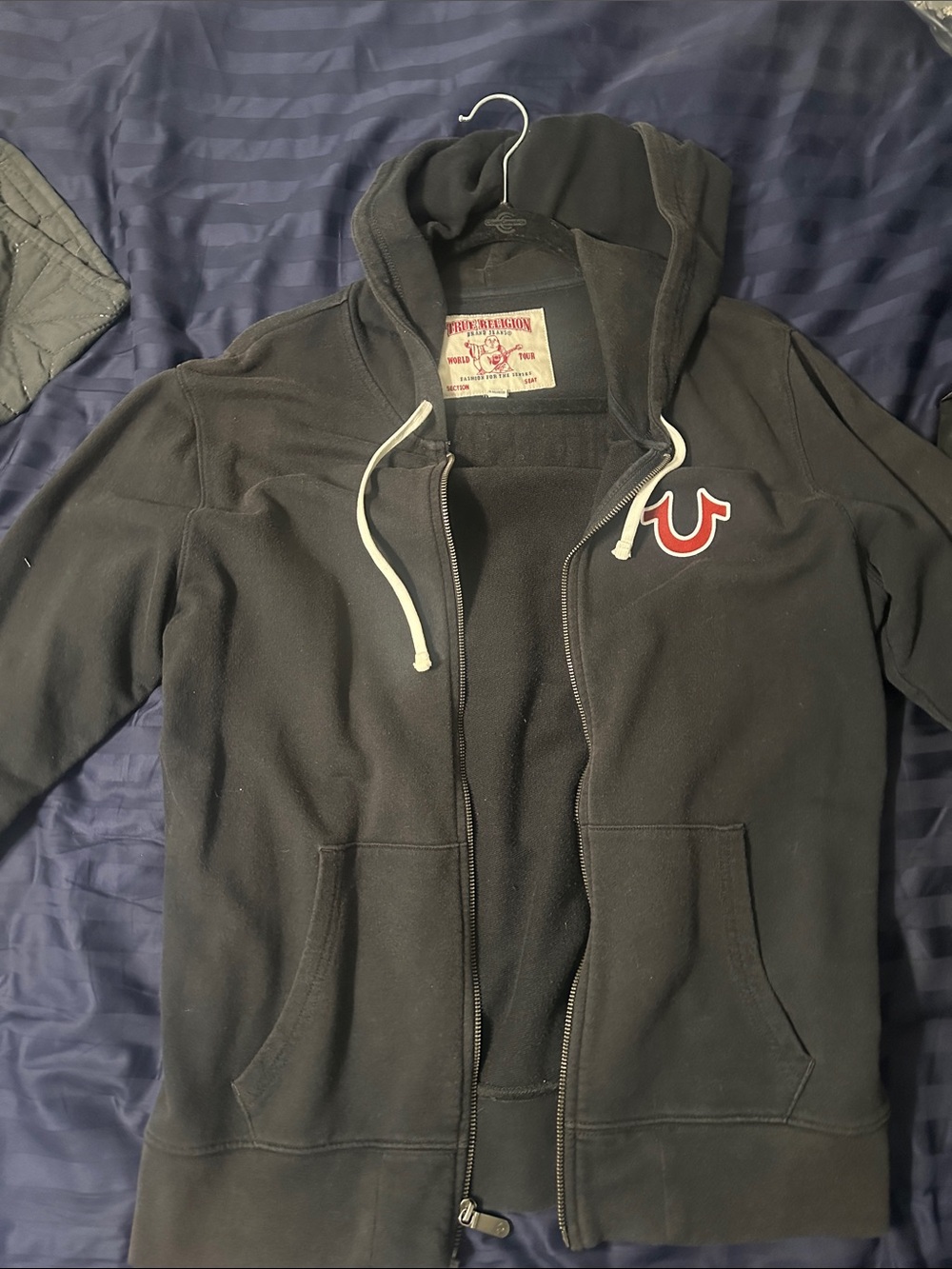 True Religion Black Zip Hoodie with Red Logo Accent